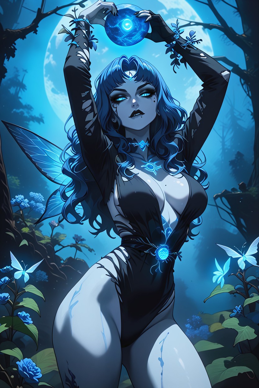 Dark Makeup, Luneth Fairy Woman, Side View Hentai AI Porn