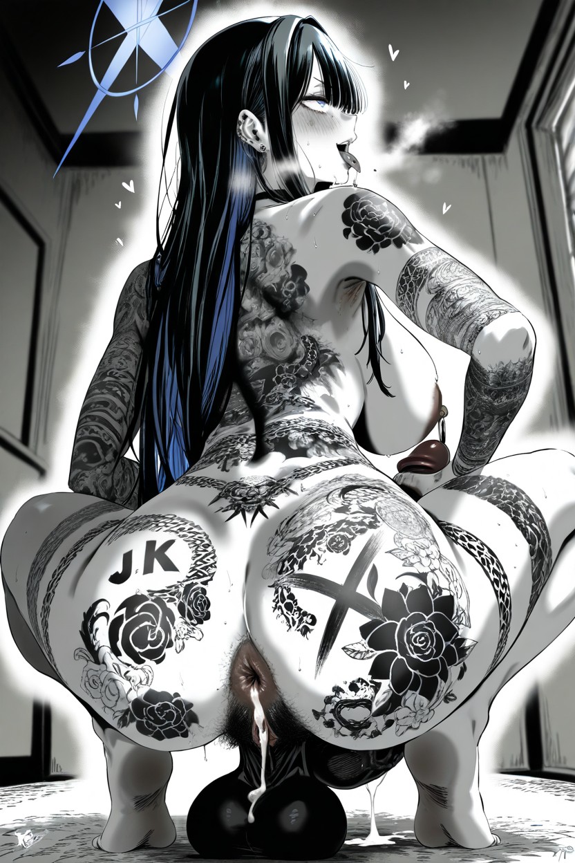 Covered In Tattoos, Blue Highlights, Massive Cock Hentai IA