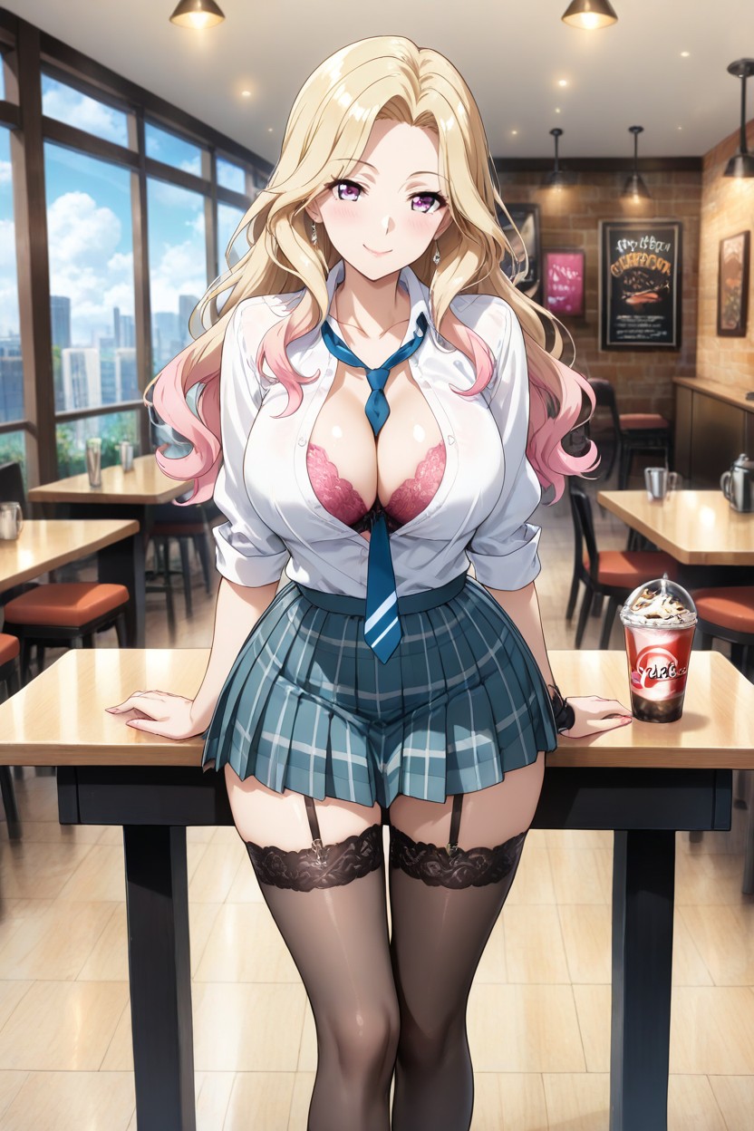 Her Proportions Are Beautiful, A Pleated Plaid Skirt, A Beautiful Anime-style Woman Hentai IA