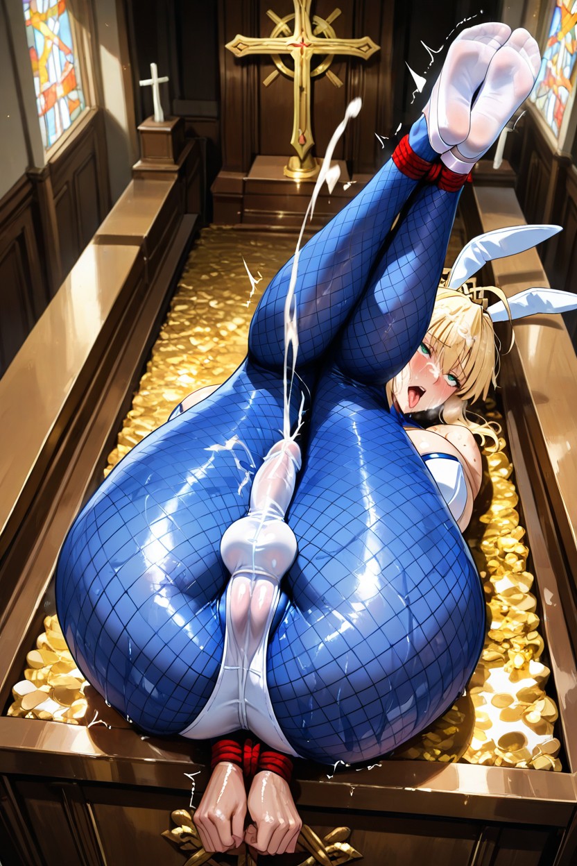 Camel Toe, Ornate Gold Patterns On Bodystocking, Soft Hentai AI Porn