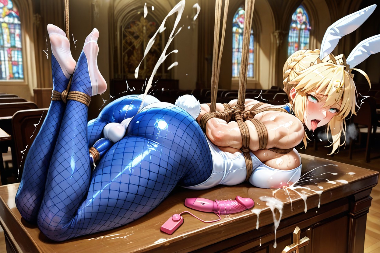 Blue Fishnets Under Pantyhose, Soft, In Church Hentai AI Porn