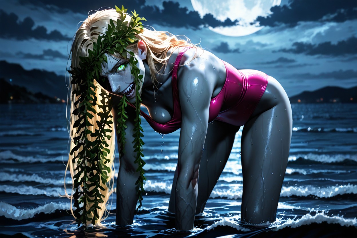 Hunched Body, Sharp Focus, Pale Blue Skin Hentai AI Porn