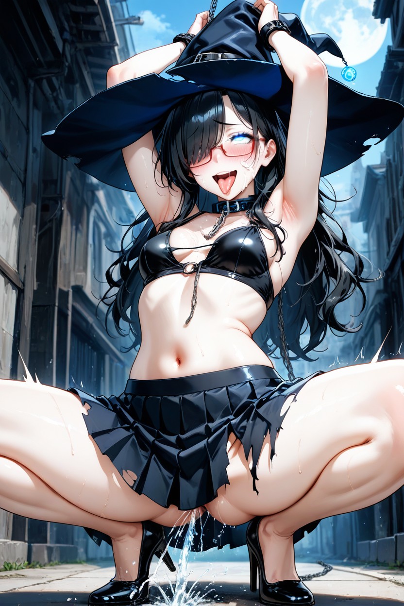 Torn Skirt, Black Tight Collar, Black Torn Top Clothing Hentai AI Porn