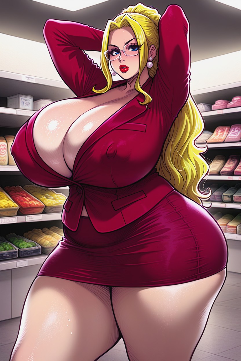 Gigantic Colossal Breast Stretching Tight Top, Oiled Skin, Wide Hips Hentai AI Porn