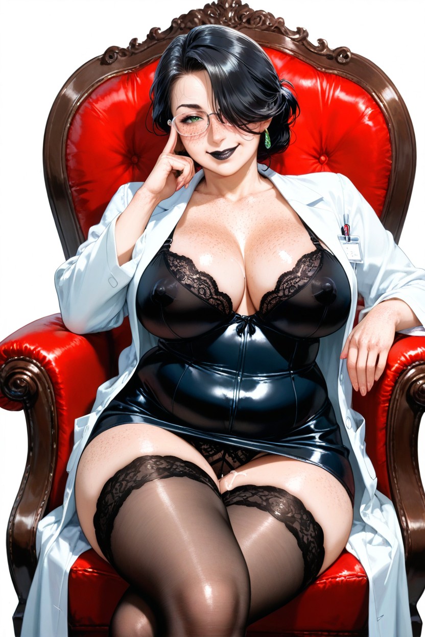 Black Corset Dress, Perfect Face, Black Lips Hentai IA