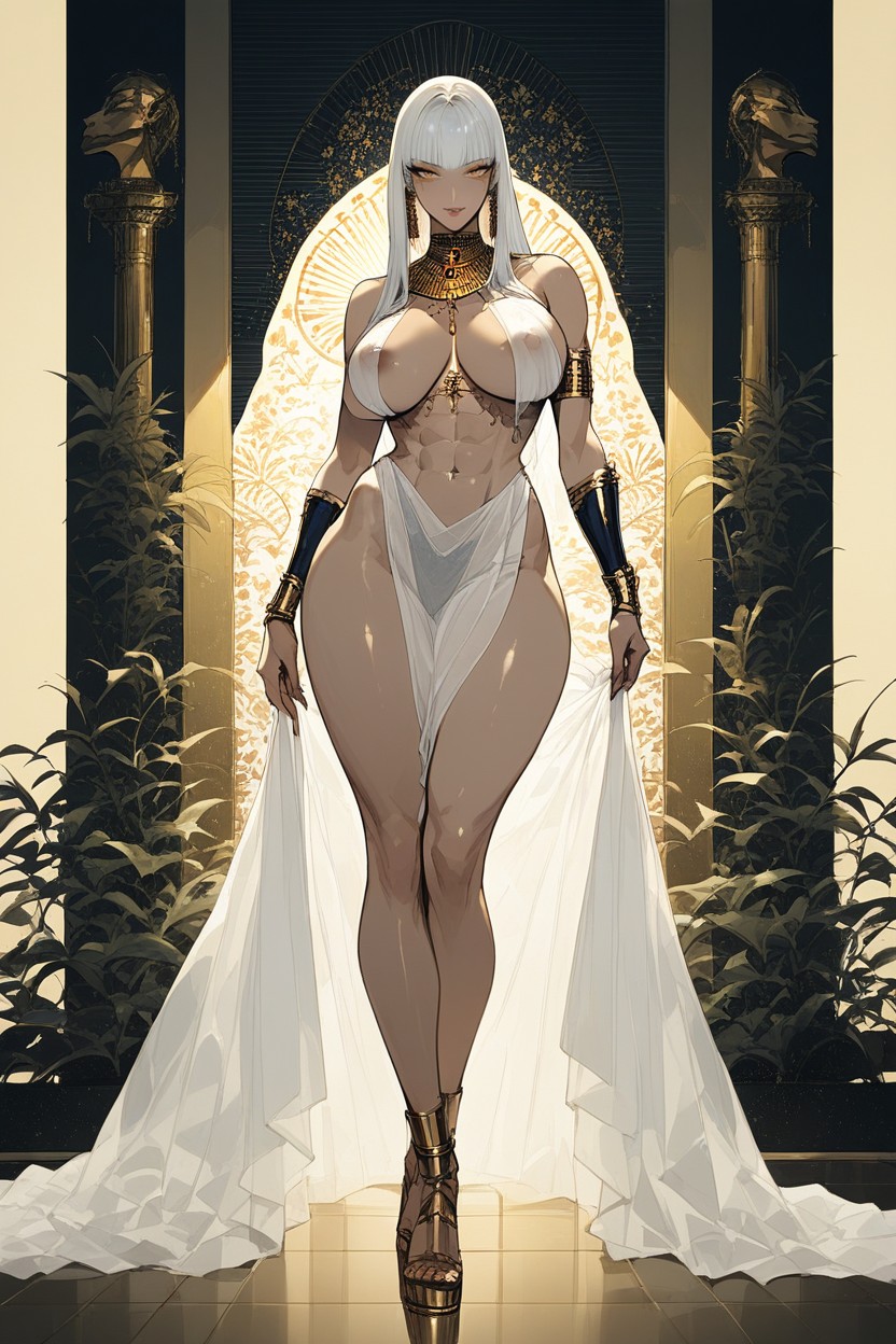 Golden Decorations, Seductive Yet Arrogant Expression, And Horny Gaze She Wears A Completely See-through White Sheer Egyptian Gown Hentai IA