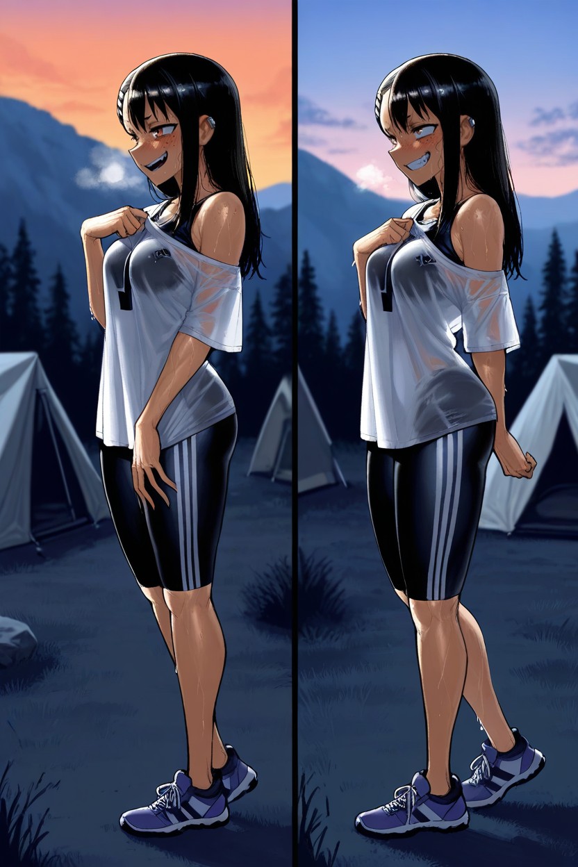 Two Tents, Cuerpo Completo, Blush On Her Face Hentai IA