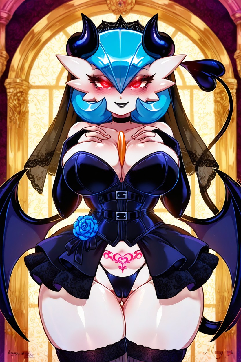 Black Bridal Gauntlets, Blush, Black Lipstick Hentai IA