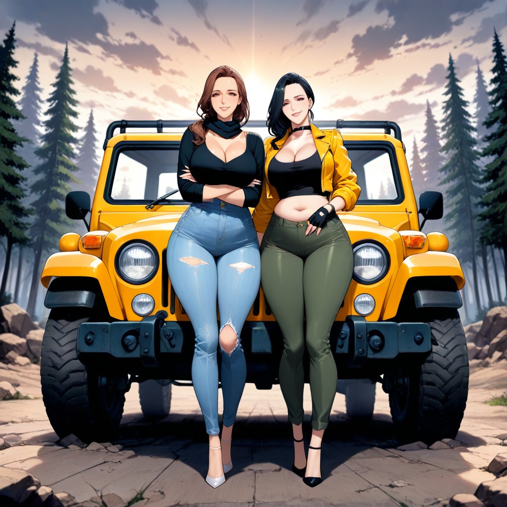 Happy, A Dense Pine Forest In Background, Beautiful Highlights Hentai AI Porn
