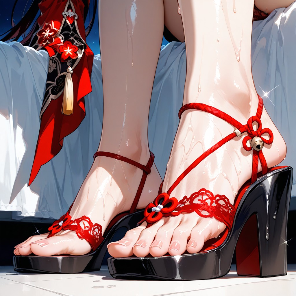 Ángulo Bajo, Red Flower Lace Panties, Body Receding Into The Distance Hentai IA
