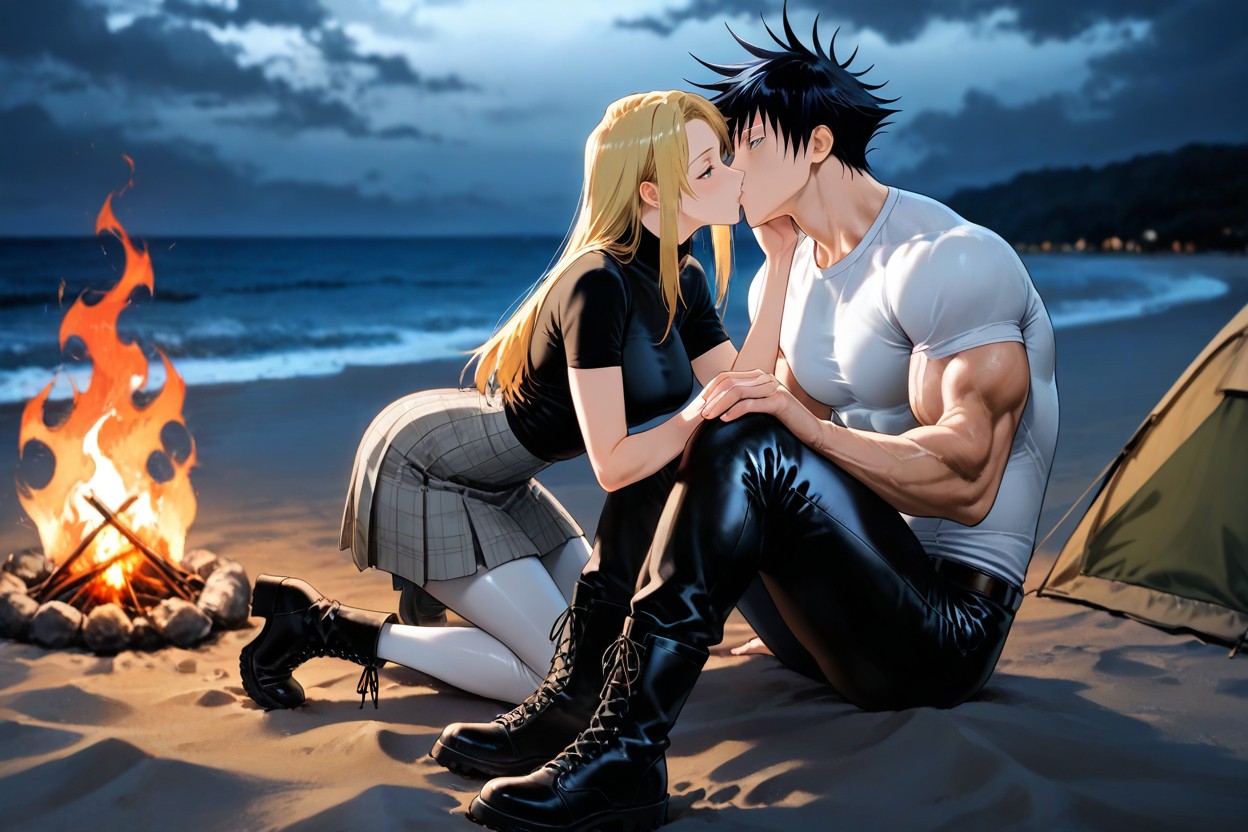 Woman, Lace Up Boots, Toji Fushiguro Wears Black Leather Pants Hentai IA