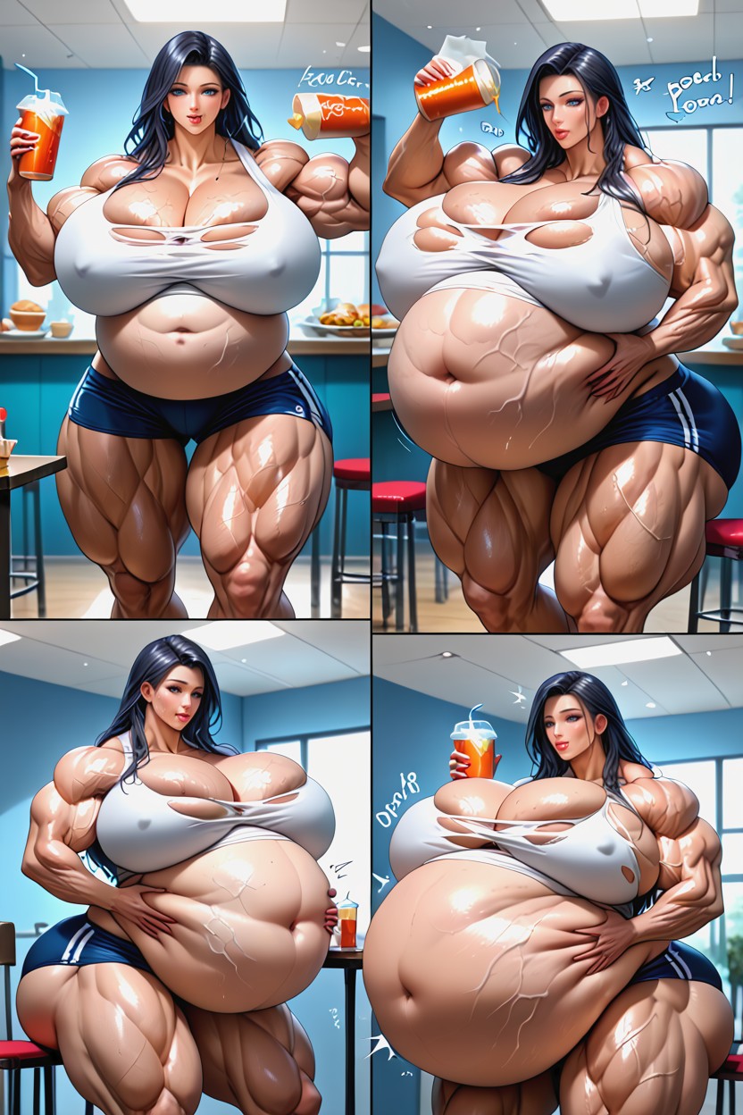 Grabbing Breasts, Belly Veins, Extreme Weight Gain Progression Hentai AI Porn