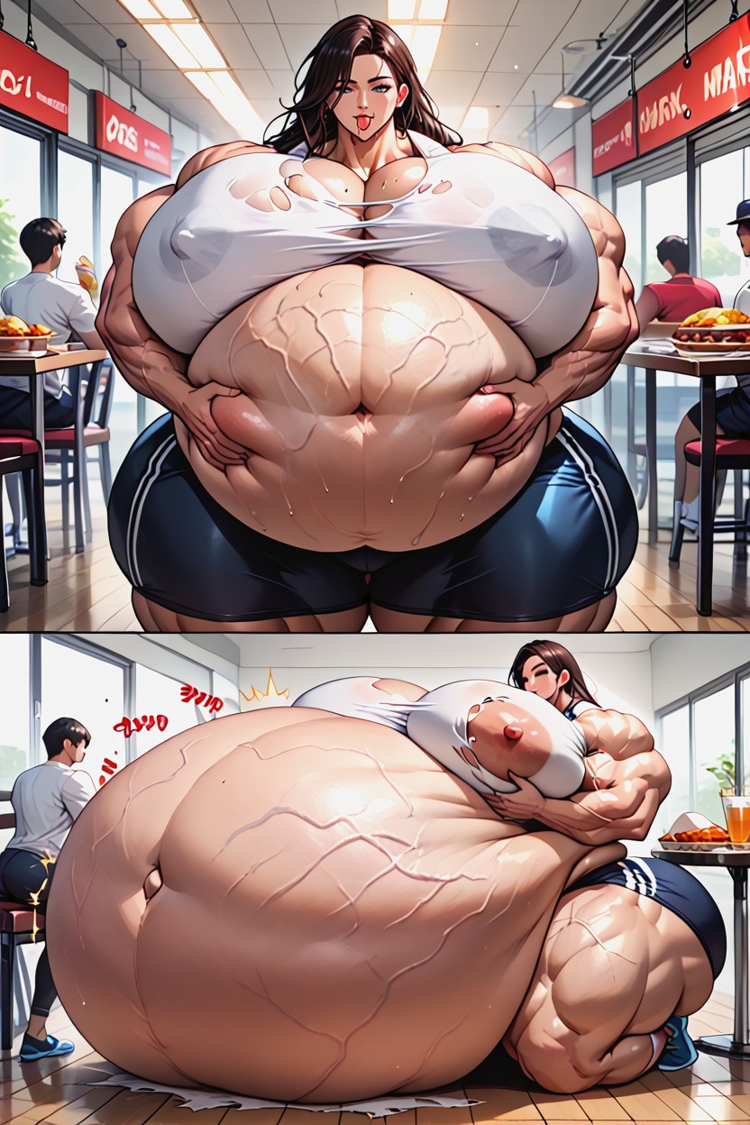Kneeling, Thigh Veins, Huge Piles Of Food Hentai IA