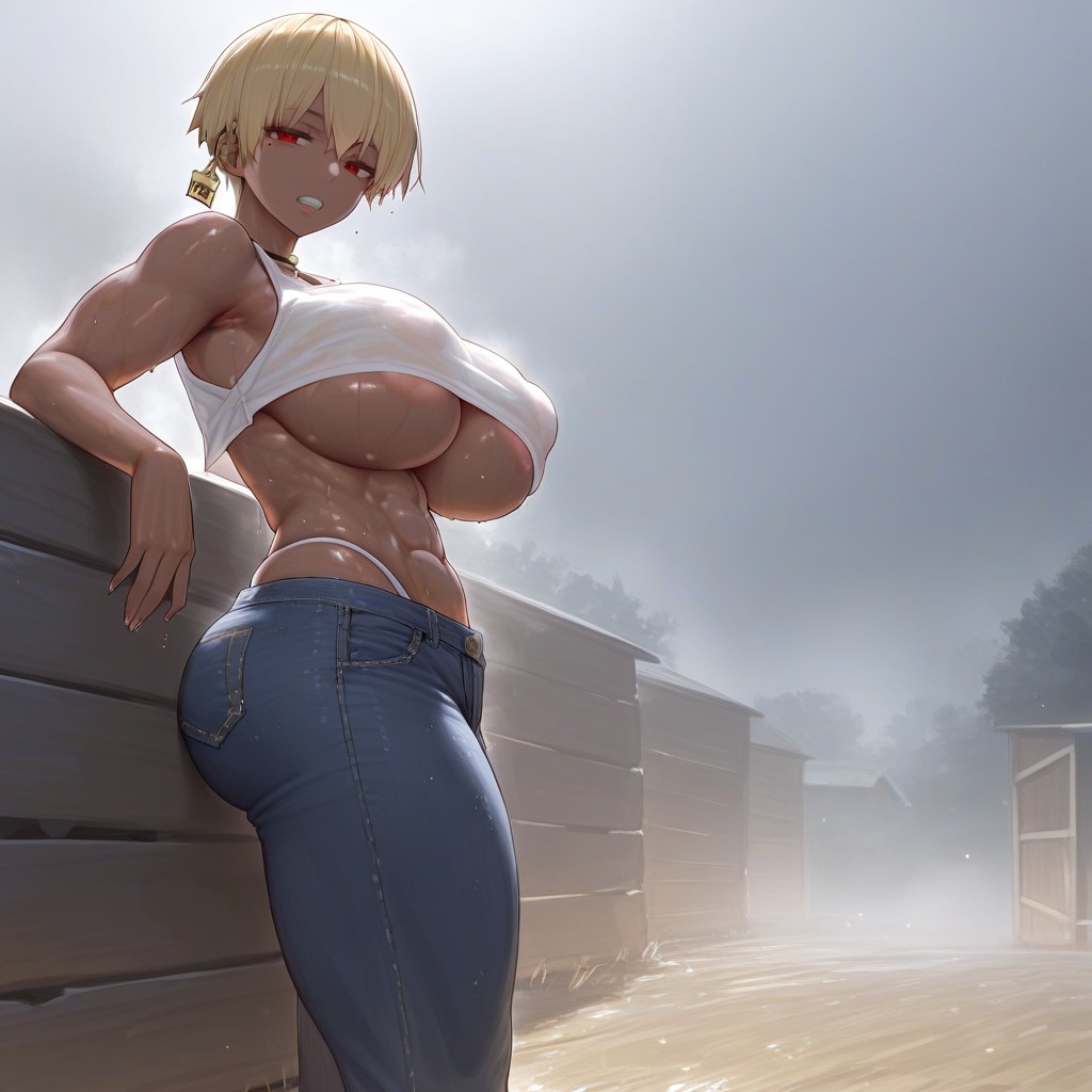 Exposed Belly, Pasture Background, Pechos Masivos Hentai IA