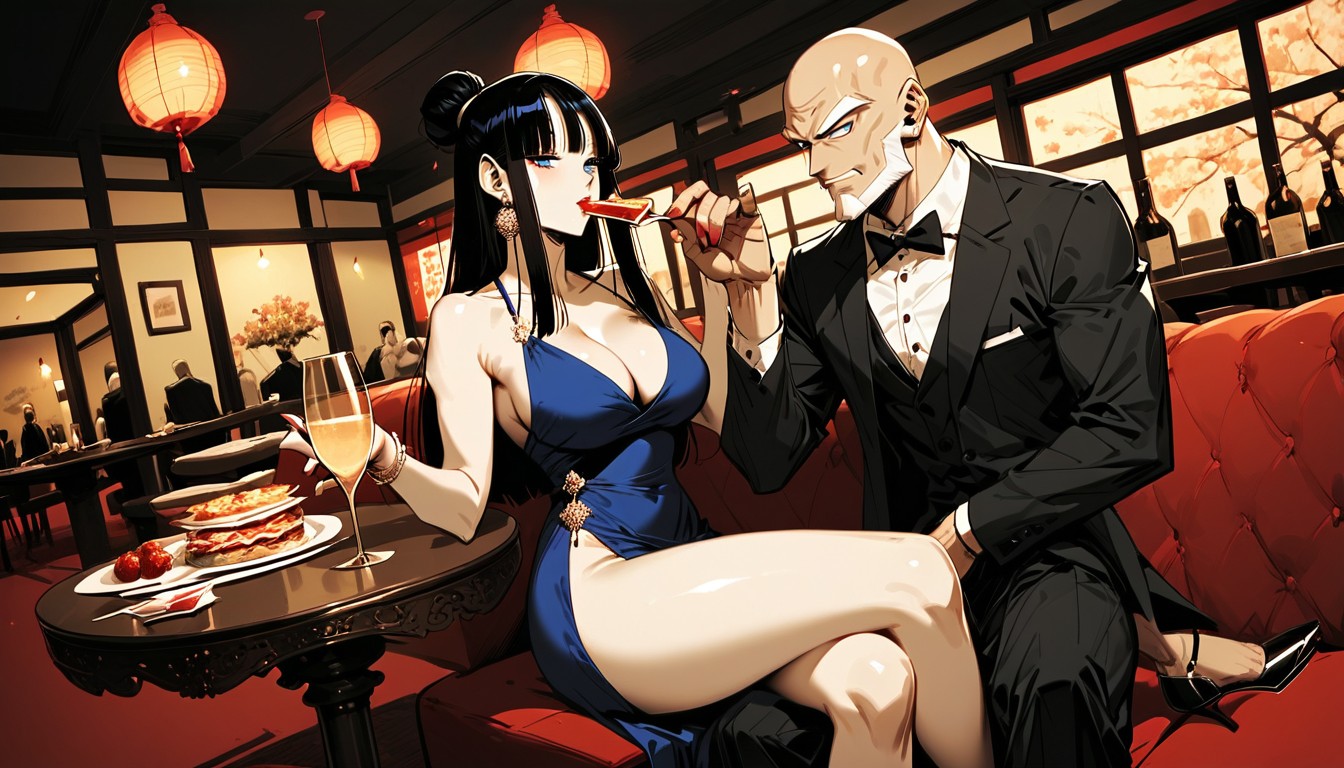 Eating Dinner, Male Has A White Beard, High Resolution Hentai AI Porn
