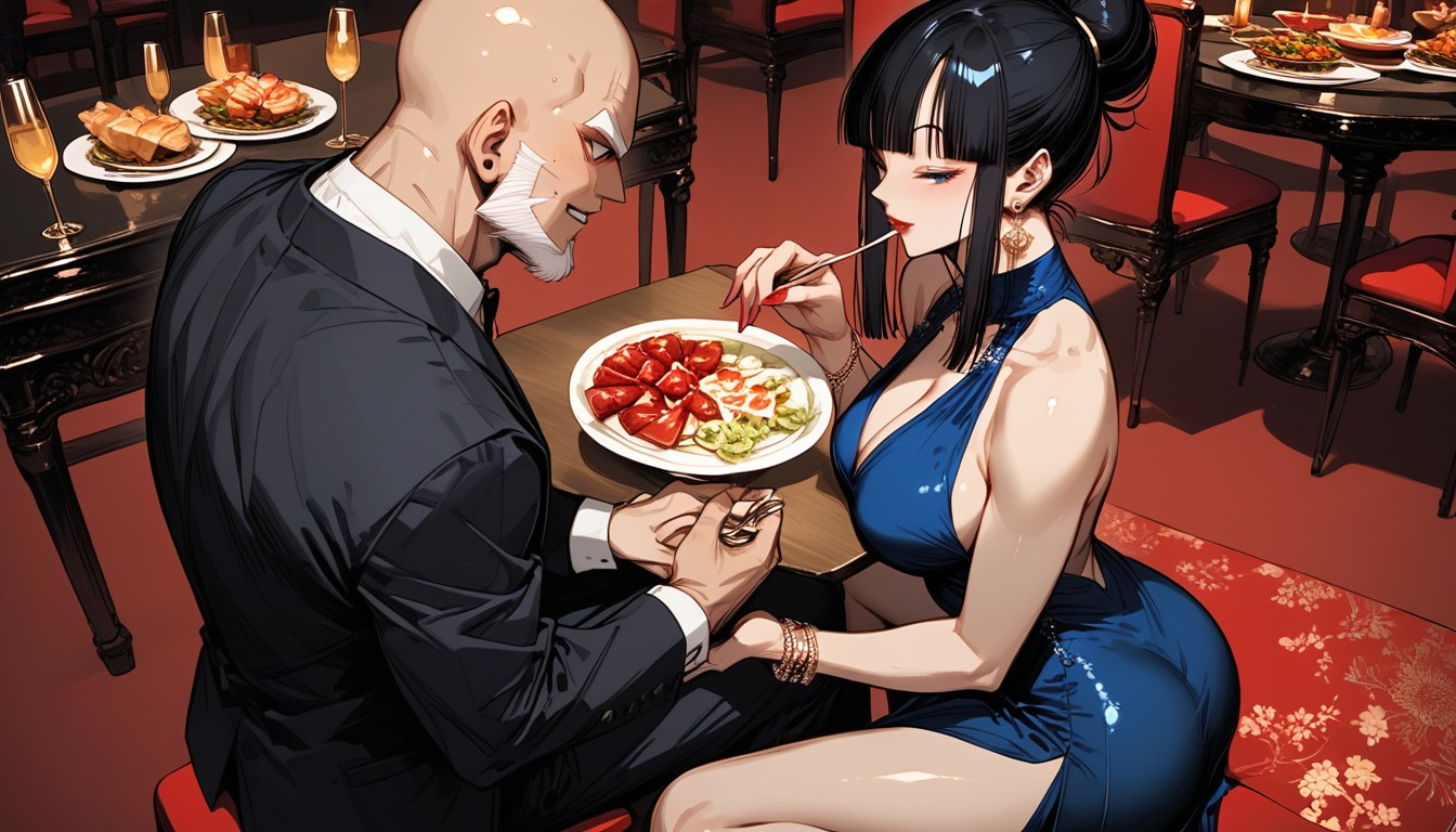 Pechos Grandes, White Beard, Black Open Toe Heels Hentai IA