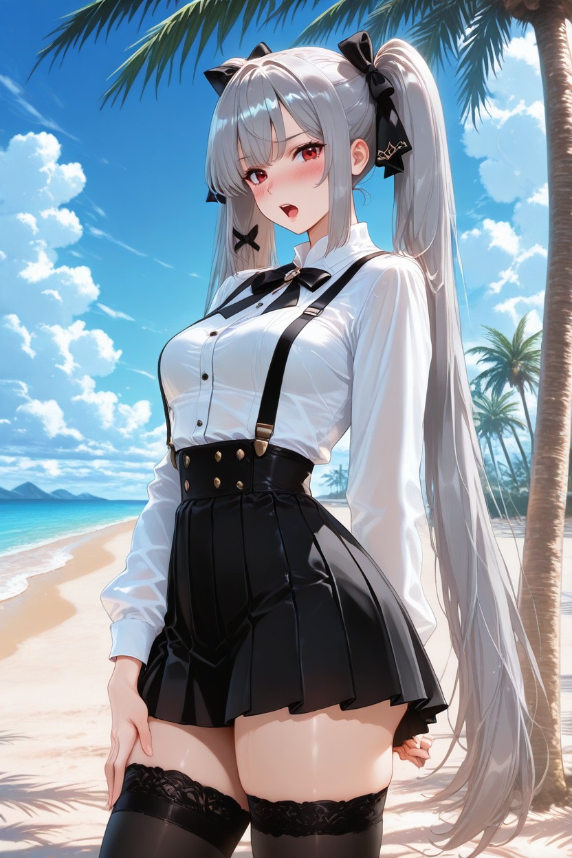 Twintails, Hair Bow, Palm Tree Hentai AI Porn