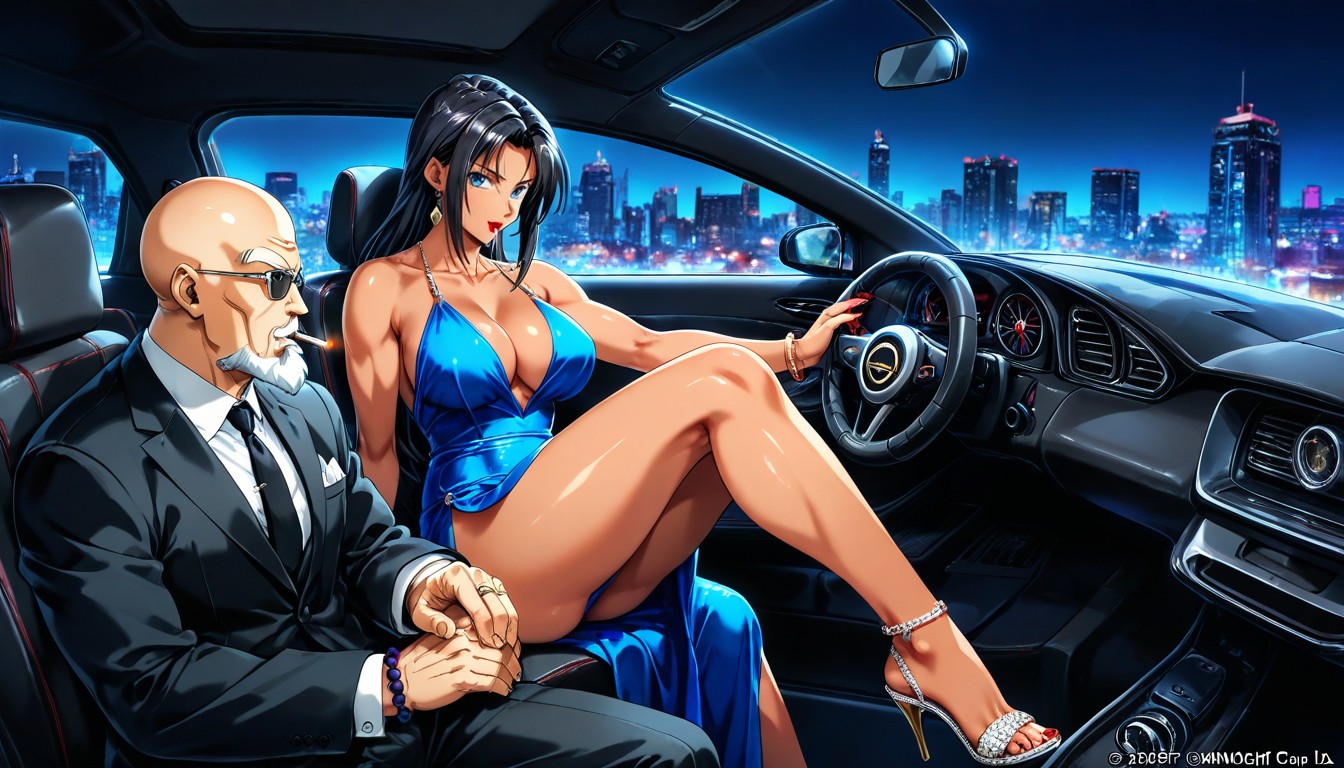 Pelo Negro, Master Roshi Is Driving Looking Forward, Sentada Con Las Piernas Abiertas Hentai IA