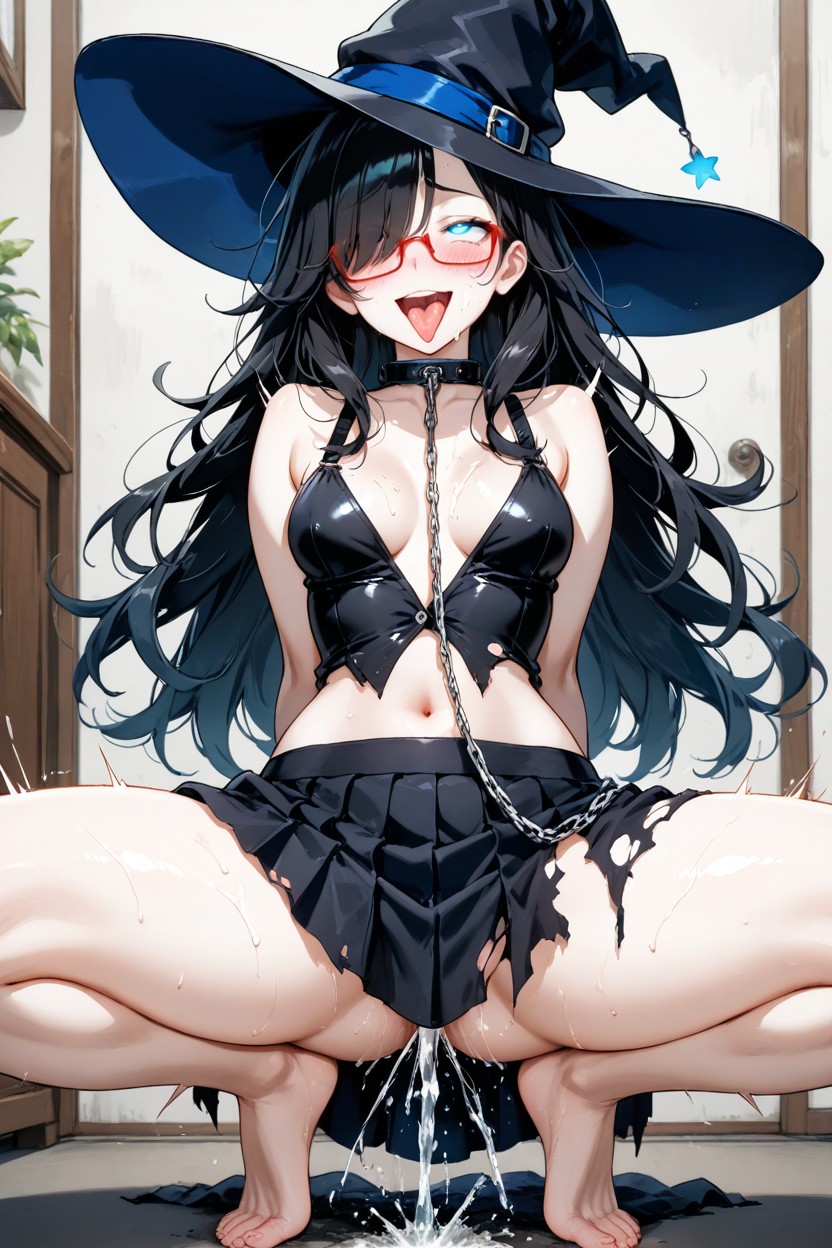 Wide Open Mouth, Witch Hat, Black Pleated Skirt Hentai IA