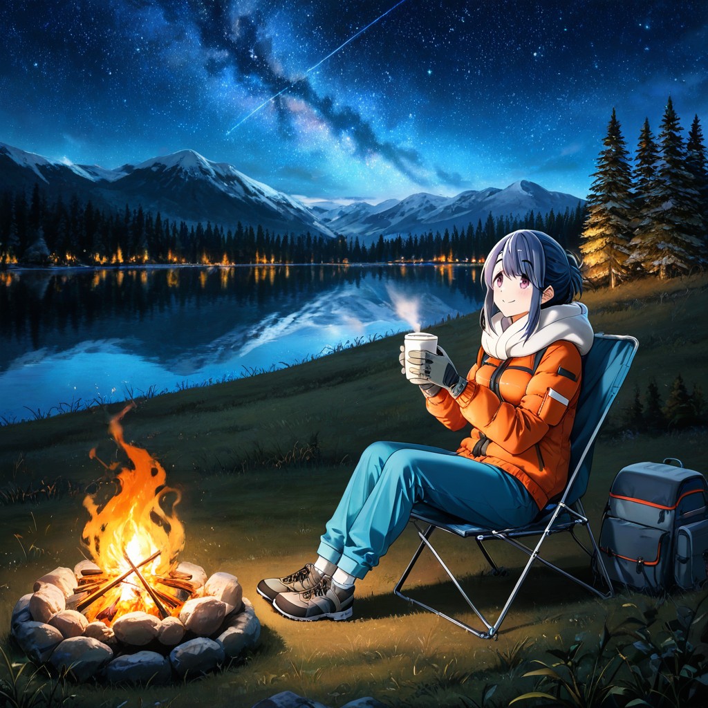 In Outdoor Camping Ground, Blue Pants, Looking At The Skies Hentai AI Porn