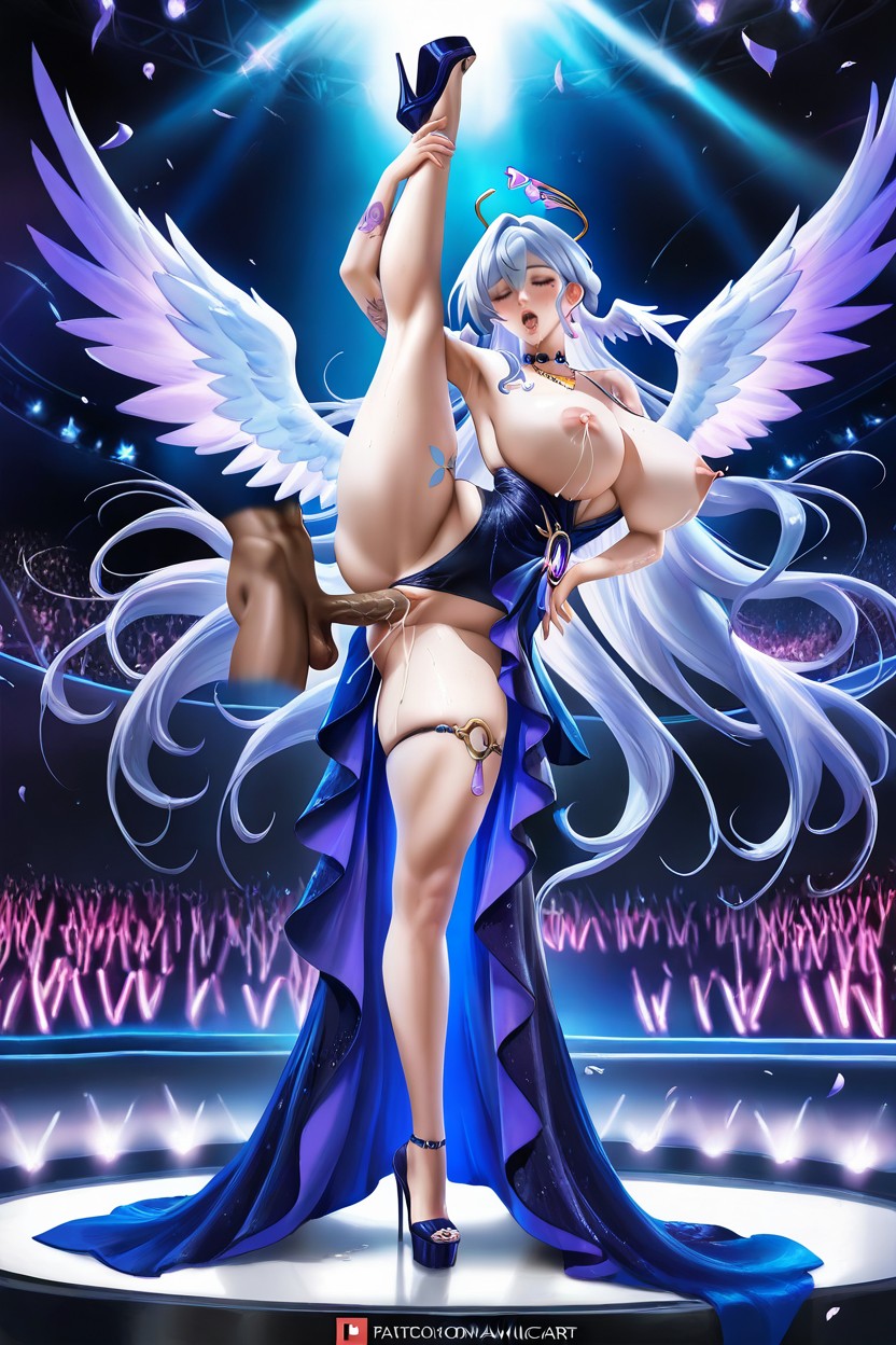 Tattoos On Her Hips, Very Detailed Picture, Man Standing And Fucking Vagina Hentai IA