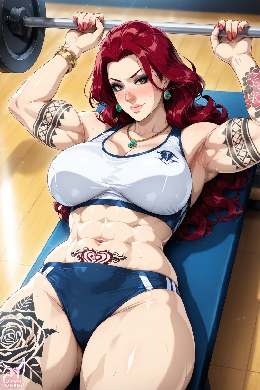 Gym, Tight White Sport Bra, Charm Point Art Style Hentai IA