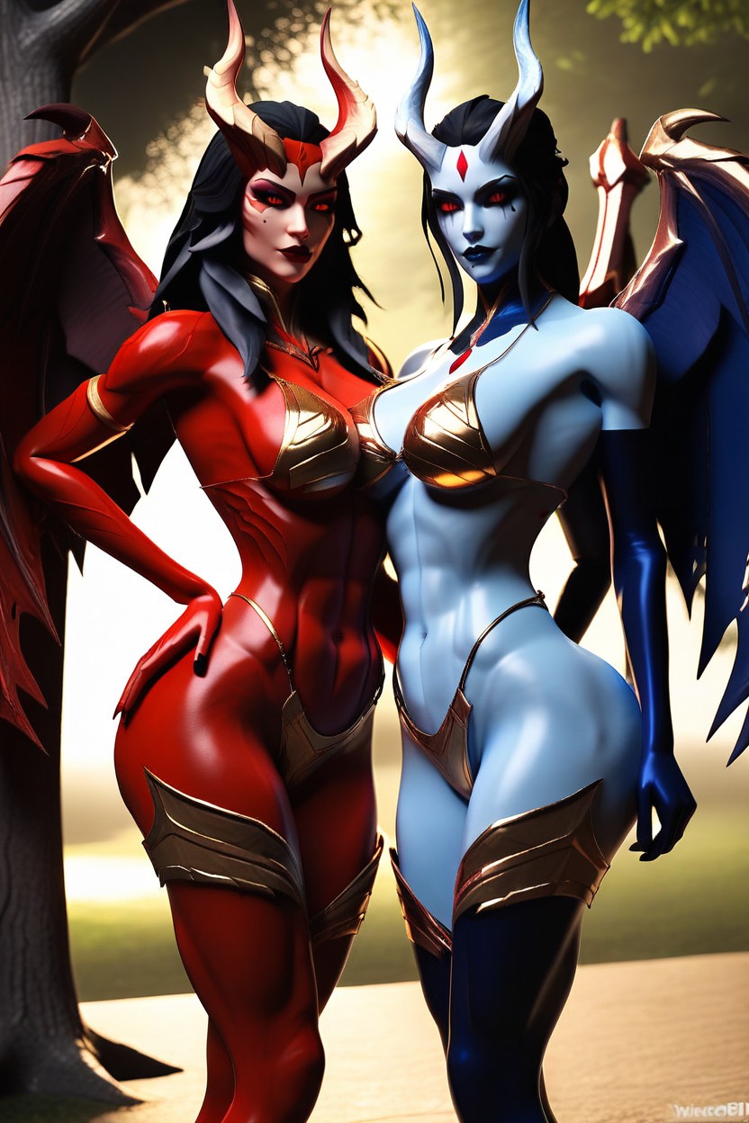 Horns, Blue Matte Skin, Cinematic Noir Style Hentai AI Porn