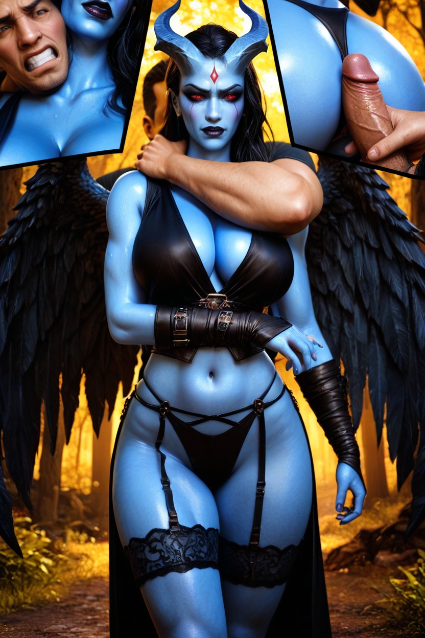 Camping Background, Garter, Woman Have Blue Skin Hentai IA