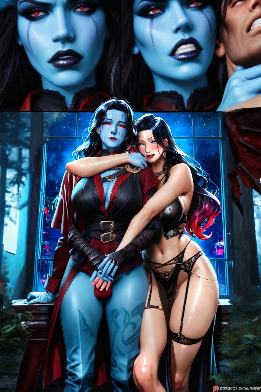 Reach Around Handjob, Demoness Behind Man, Femdom Hentai AI Porn