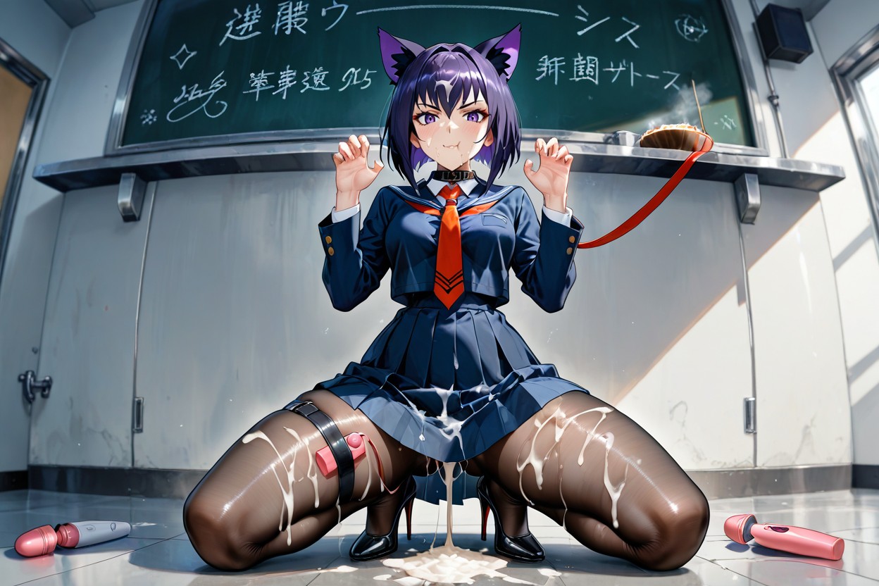 Uniform, Oiled Black Stockings, Kneeling Hentai AI Porn