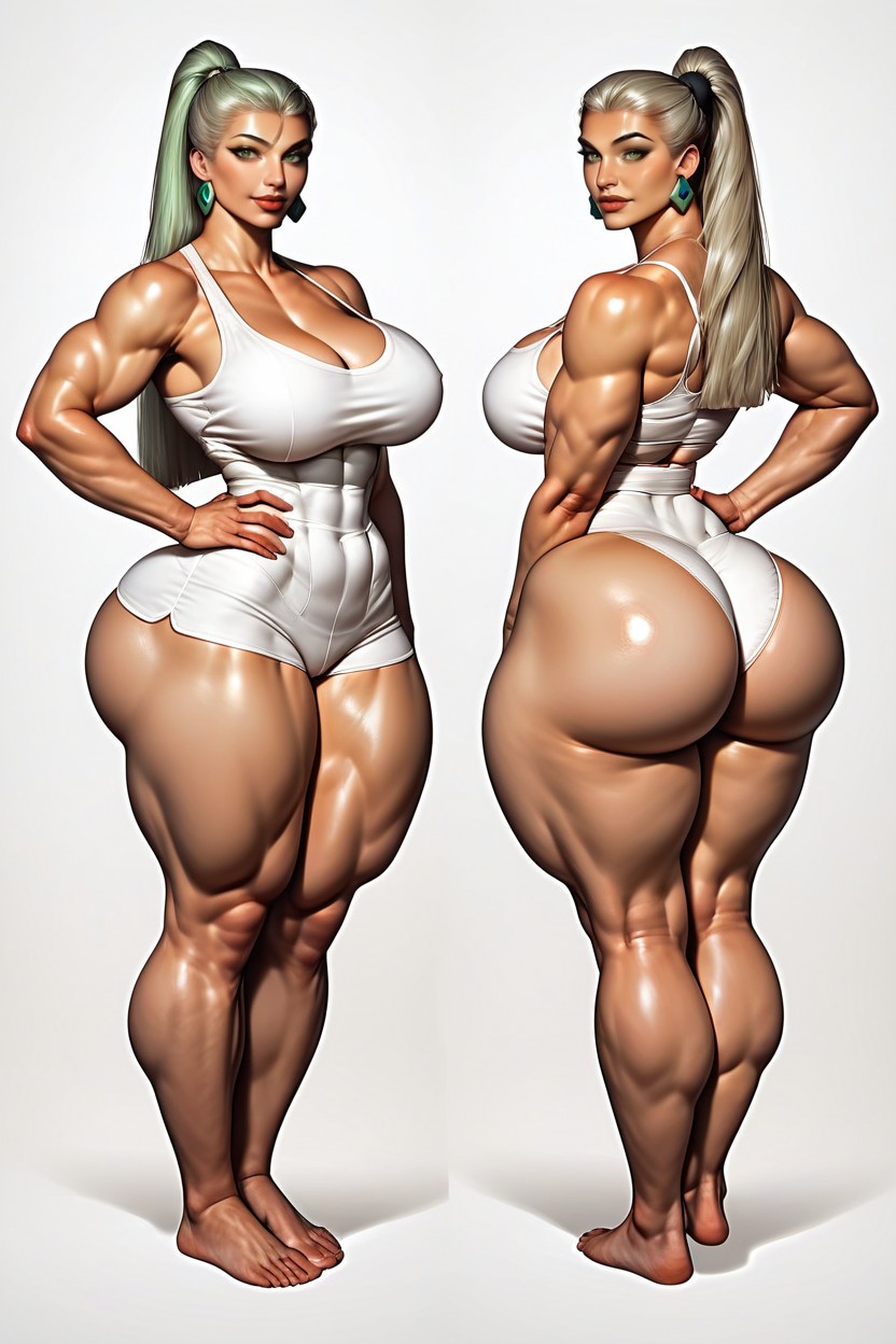 Hands On Hips, Hazel Color Highlights Hairstyle, Rounded Breast Hentai AI Porn