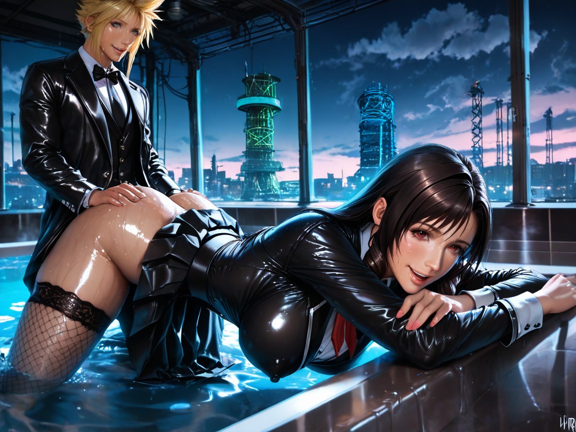 Oiled Skin, Tifa Lockhart & Aerith Gainsborough, Extremely Oiled Body Hentai AI Porn