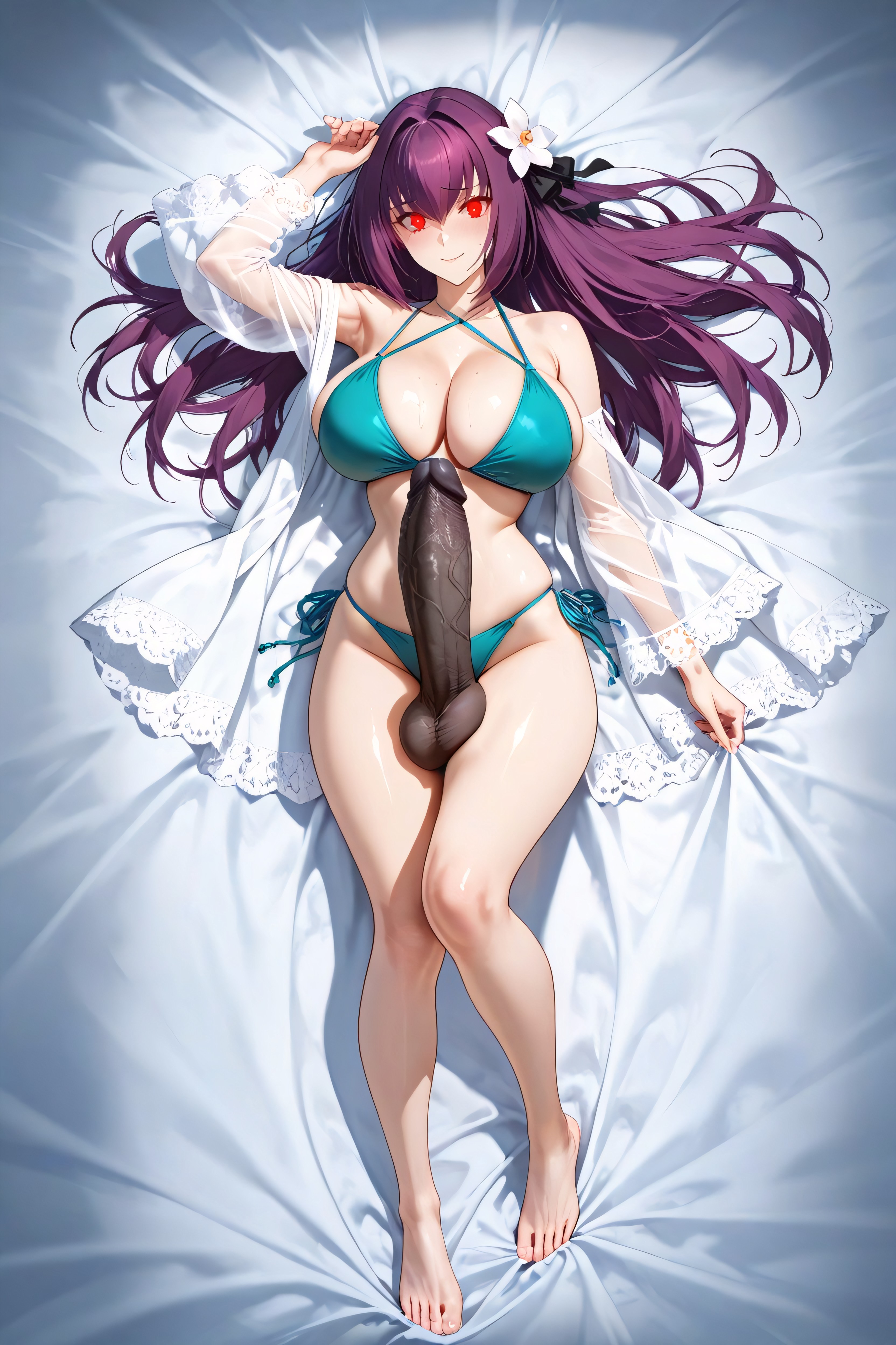 Giant Saggy Breasts, Laying On Bed, Filling The Whole Frame Hentai AI Porn