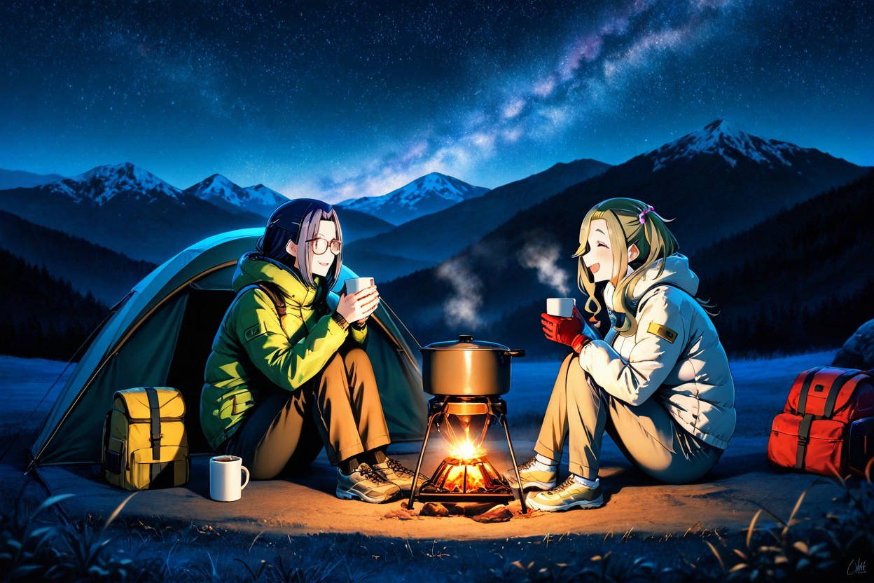 Hiking Gloves, In Outdoor Camping Ground, Medium Breast Hentai AI Porn