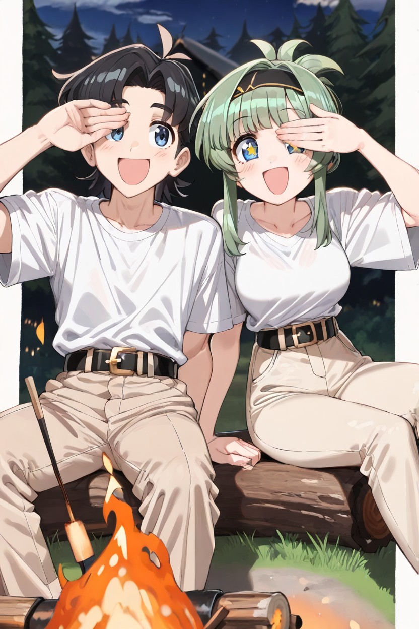 Blue Eyes, Black Belt With Gold Buckle, Pretty Face Hentai AI Porn