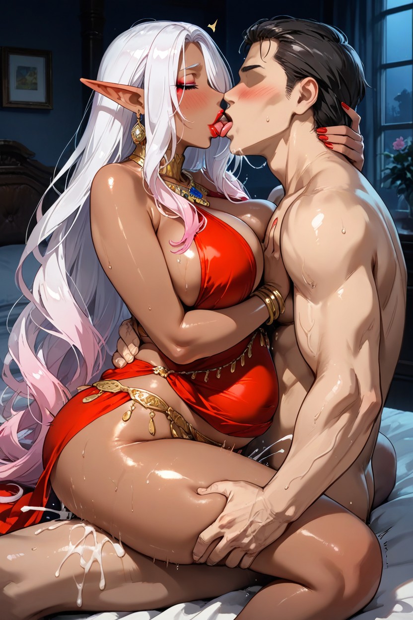 Red Eyeliner, Very Detailed Beautiful Face, Wearing All Kind Of Gold Accessories Hentai AI Porn