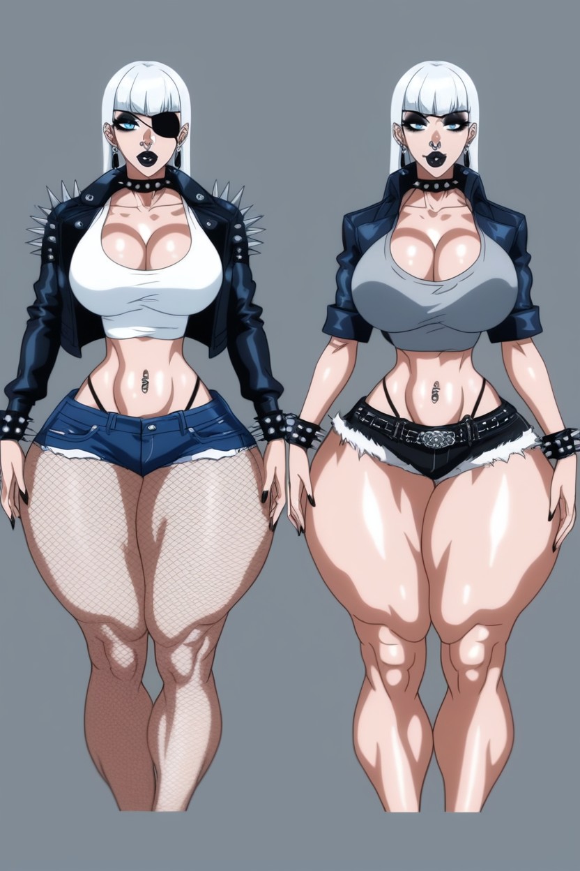 White Hair, Plano Mediot, Spiked Jacket Hentai IA
