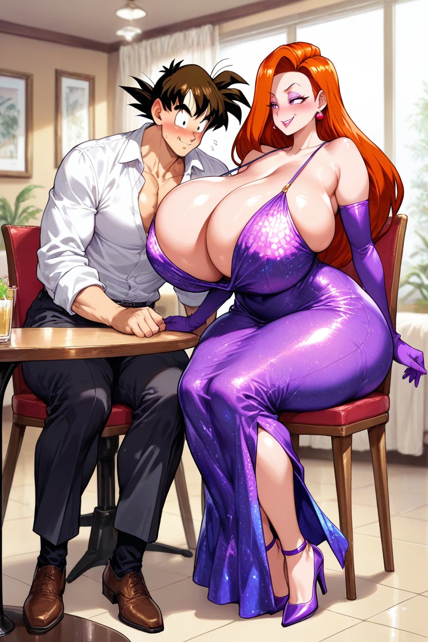 Plunging Neckline, Blushing, Robe À Sequins Porno IA Hentai