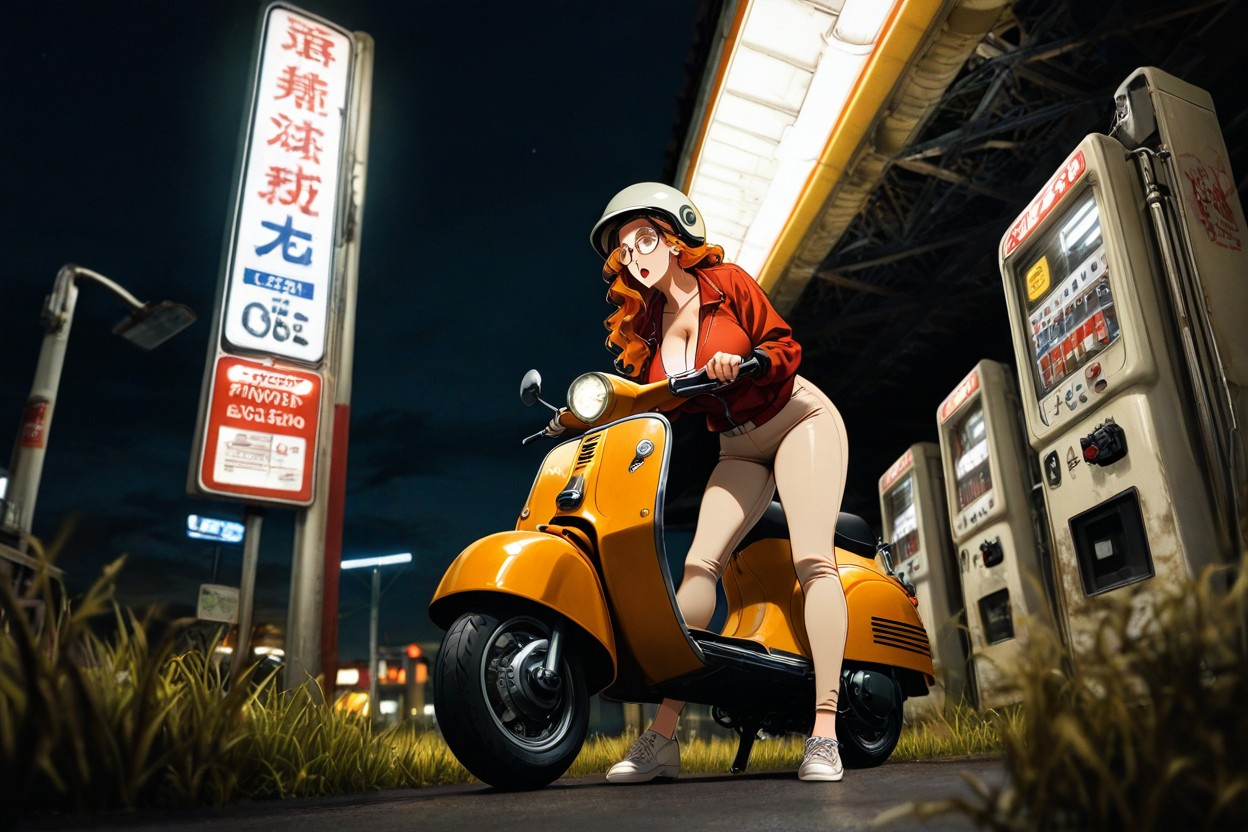 Long Ginger Wavy Hair, Retro Vespa, Cinematic AI黃漫