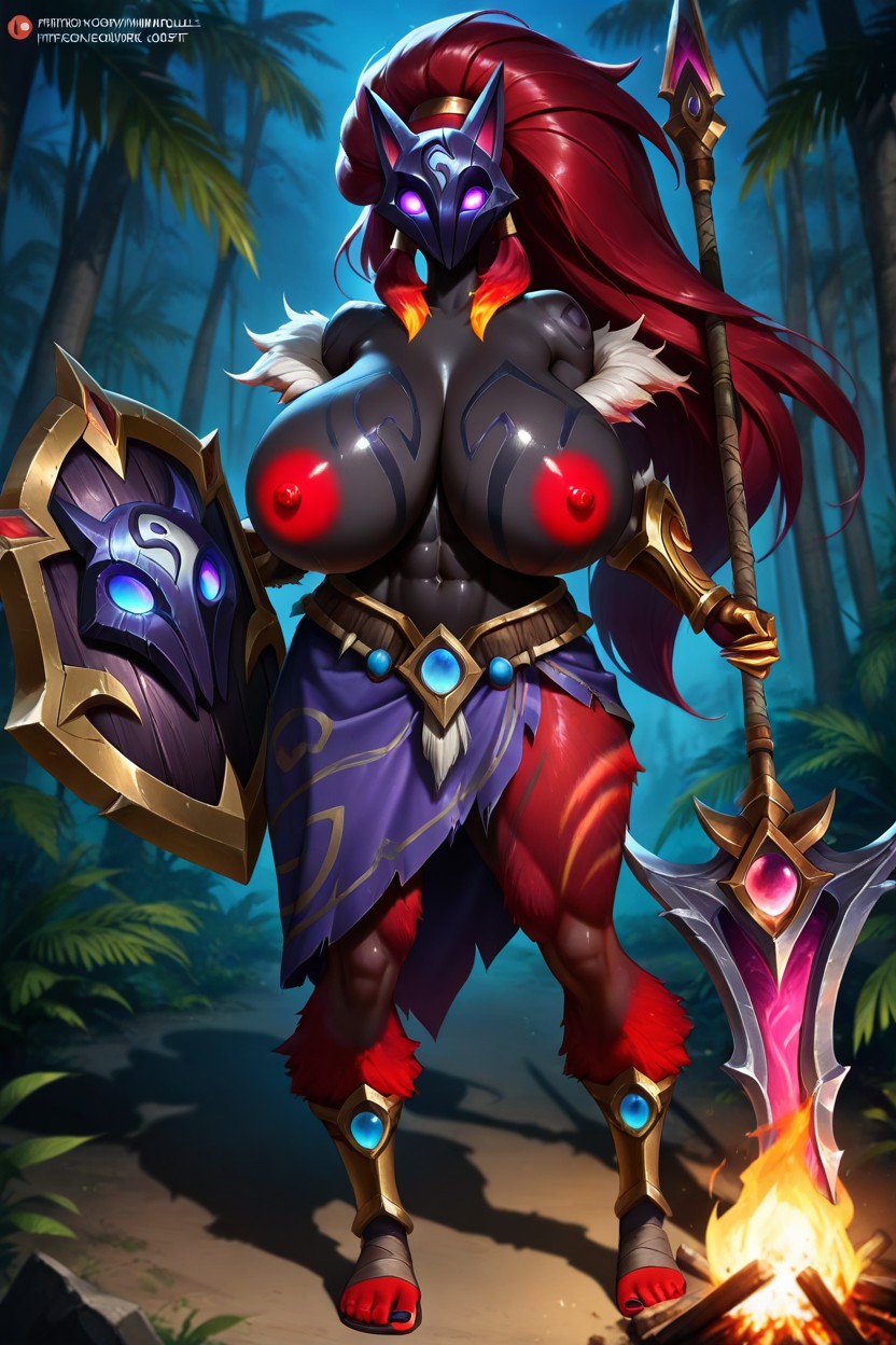 フィット, Dark Red Hair, Gold Off-shoulders Armor ヘンタイAIポルノ
