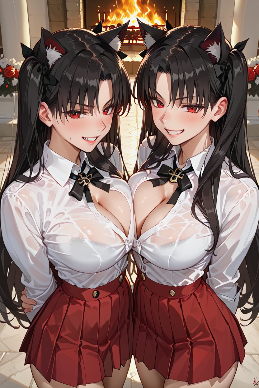 Fully Exposed Cleavage, Exposed Shoulders, Arching Her Back ヘンタイAIポルノ