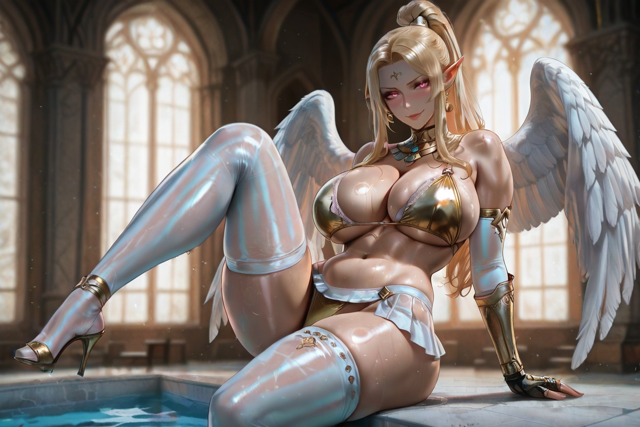 Cleavage, One Leg Extended On The Rim Of Pool, Cul Énorme Porno IA Hentai