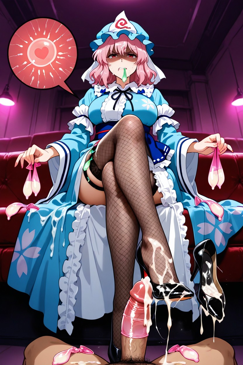 Cum Everywhere, Saigyouji Yuyuko, A Lot Ring Used Condom Thigh Circumference Porno IA Hentai