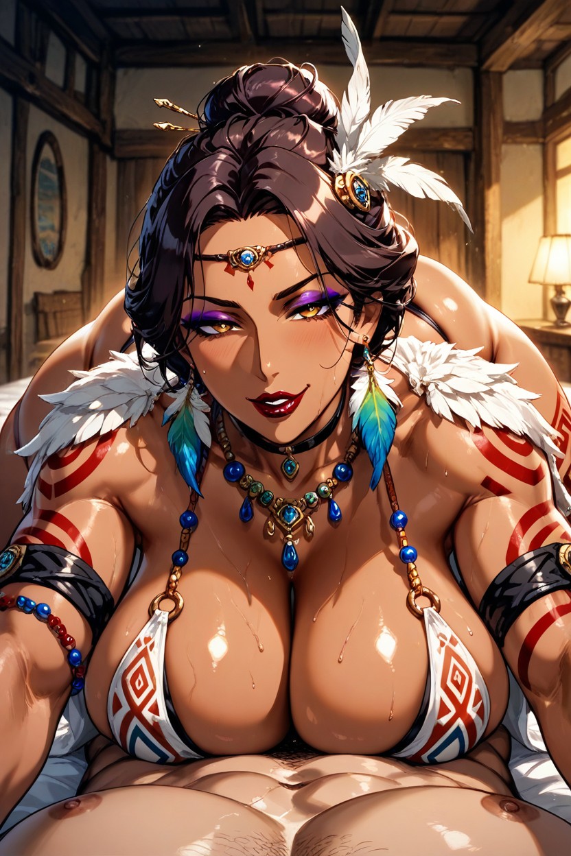 White Hair In Bun, Epic Fantasy, Sharp Confident Eyes Hentai IA