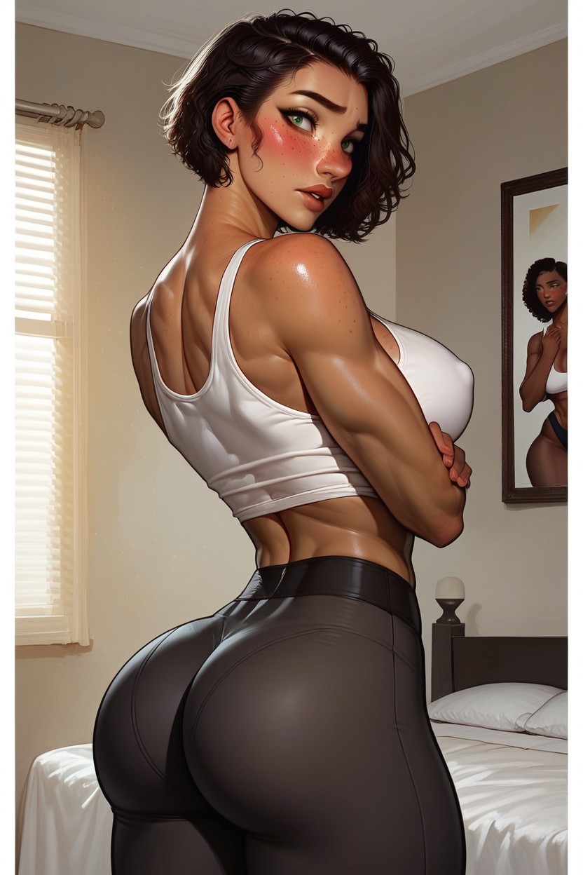 Olhos Verdes, Defined Collarbone And Ribs, Embaraçada Hentai IA pornografia