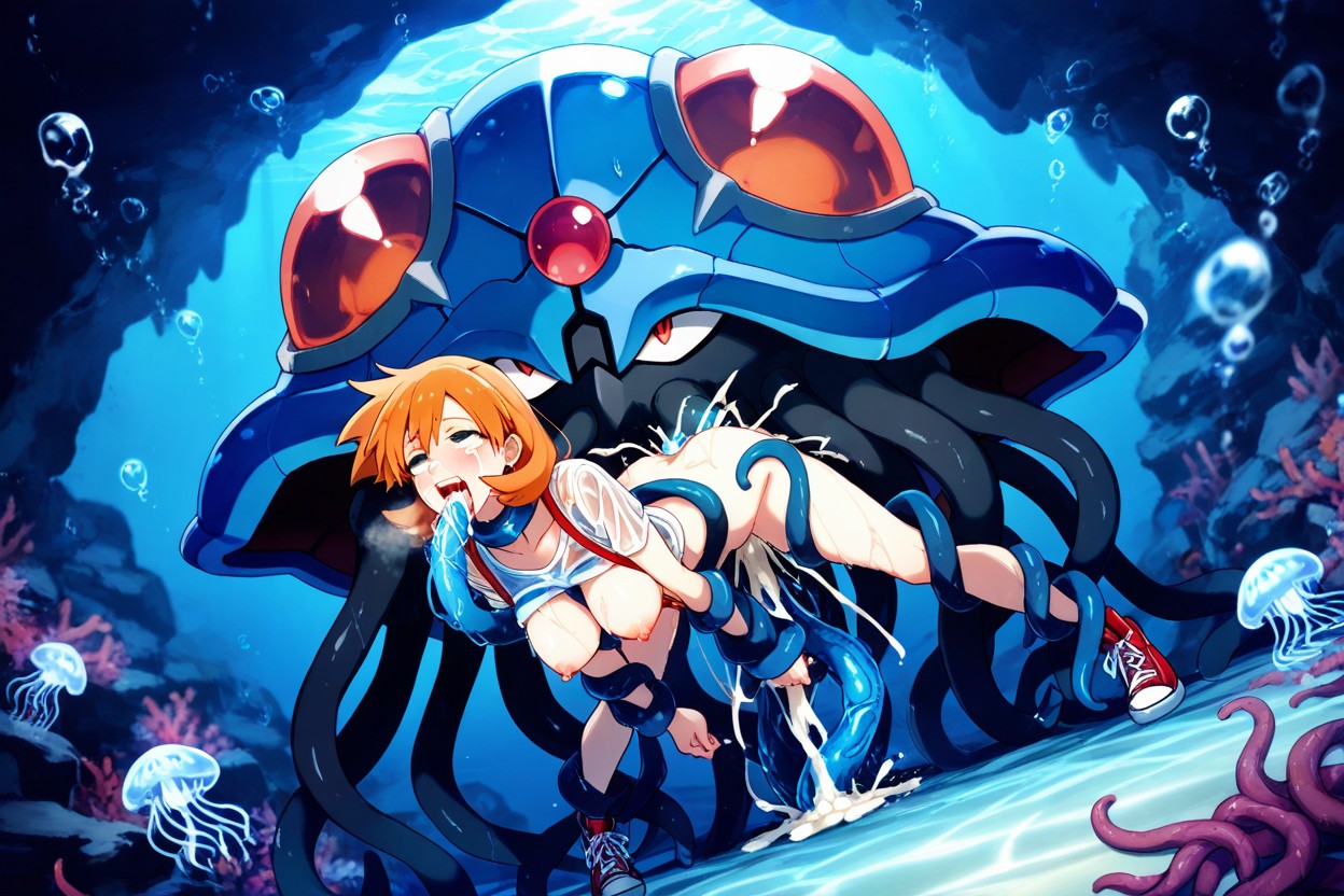 Tentacles Wrapping Around Body, 濡れtシャツ, Tongue Hanging Out ヘンタイAIポルノ