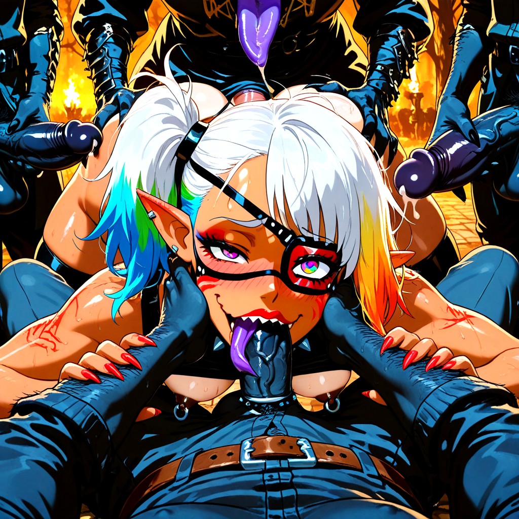 Lesbian Threesome, Monster Limbs, Tan Lines Hentai IA