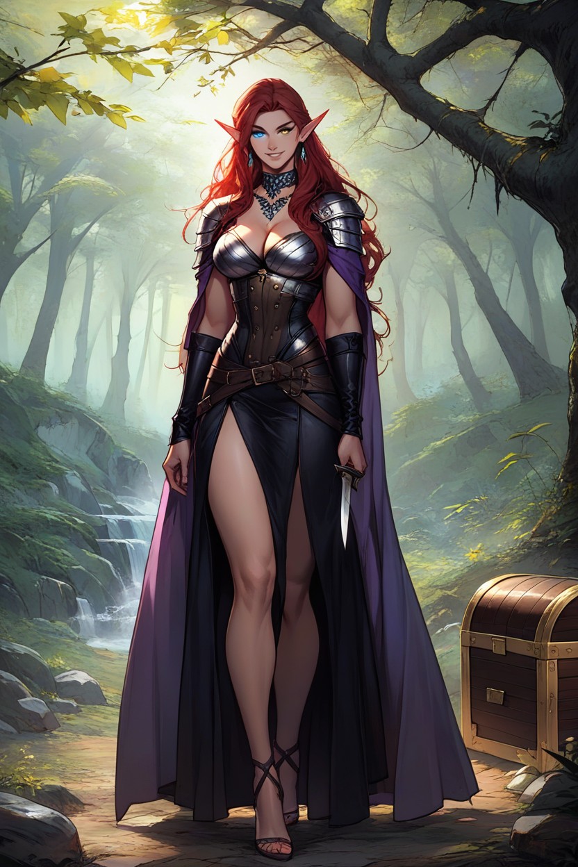 Multiple Belts, Leather Jerkin, Elf Hentai AI Porn