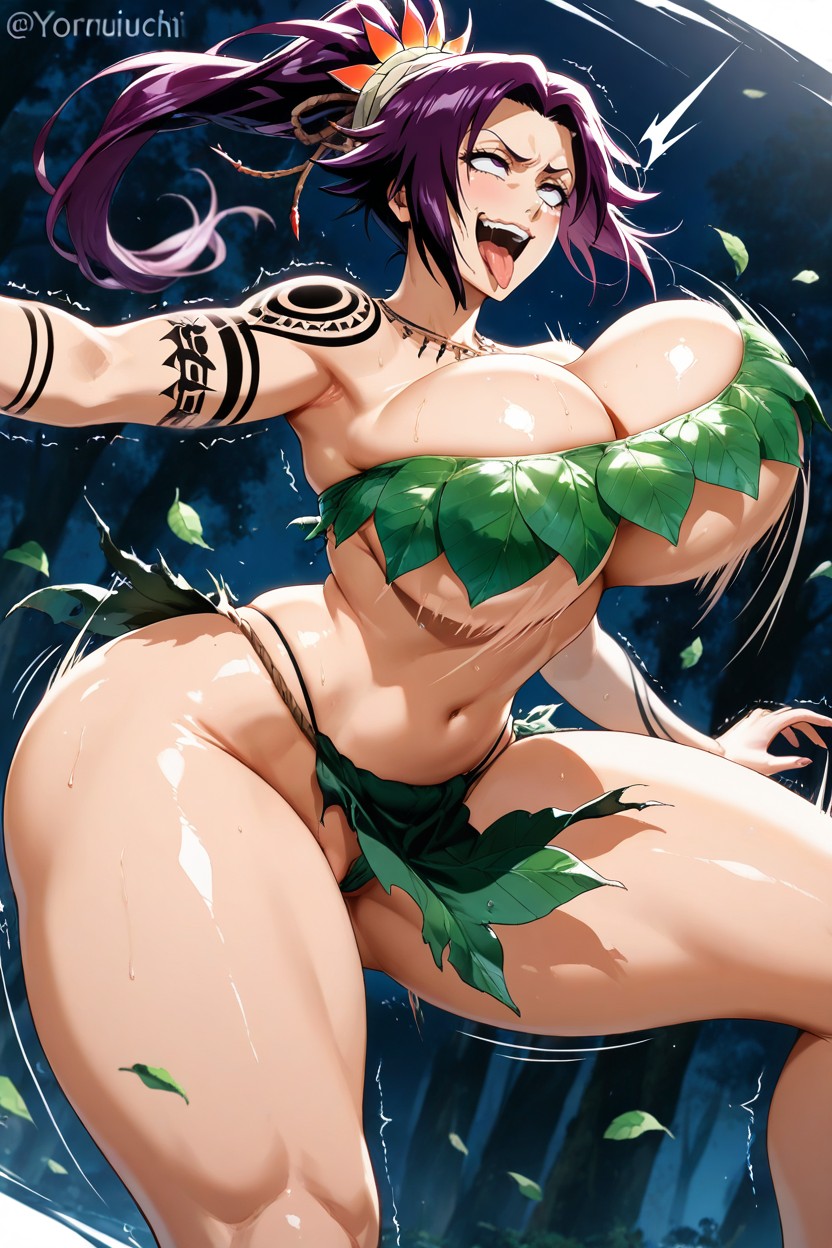 Leaf Loincloth, Arm Tattoos, Bouncing Breasts Hentai AI Porn