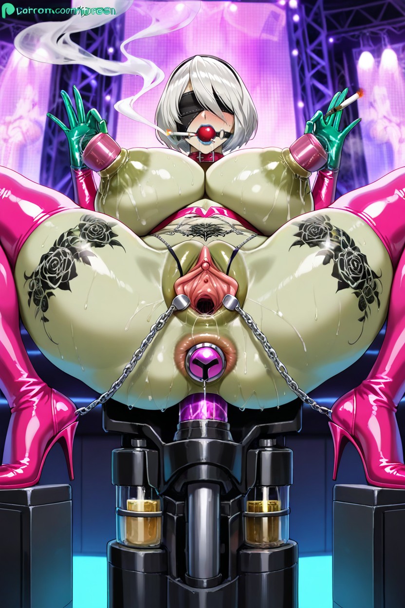 Pink Latex Arm Cover, Spread Pussy, True Green Skin Hentai AI Porn